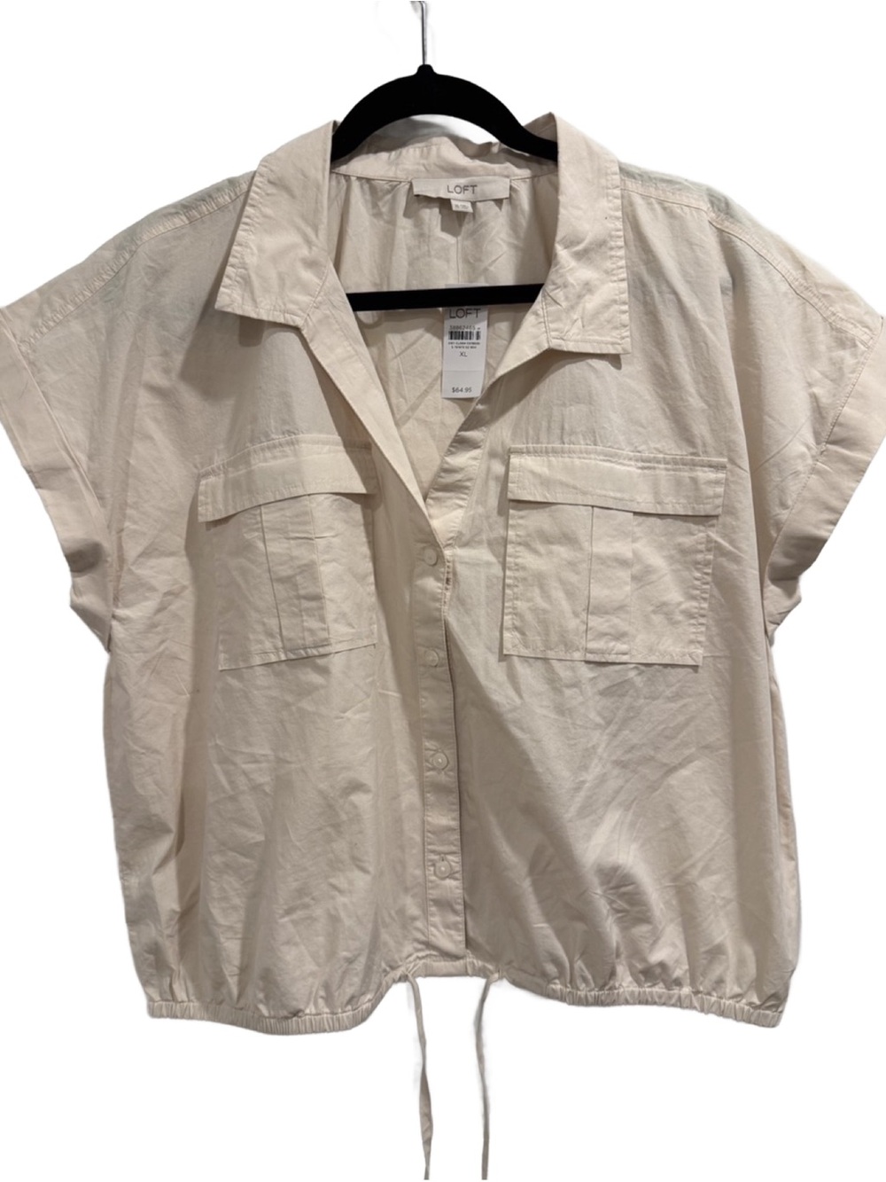 LOFT Women's Cream Short-Sleeve Utility Button-Front Top Women’s XL NWT